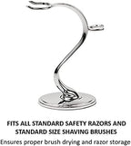 Taconic Shave Super Safety Razors Deluxe Razor & Brush Stand – Heavyweight Chrome Double Edge Safety Razor Holder, Classic Wet Shaving Organizer