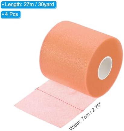 PATIKIL Foam Pre Wrap Athletic Tape 2.75 Inch x 30 Yards, 4 Rolls Non-Adhesive Prewrap Headbands for Hair Soccer Sport Wrists Elbows Knees Ankles, Orange