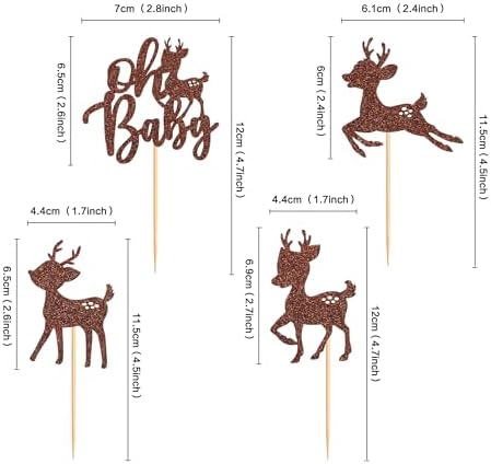 Ercadio 36 Pack Deer Cupcake Toppers Brown Glitter Deer Oh Baby Cupcake Toppers Deer Cupcake Picks for Christmas Theme Deer Birthday Baby Shower Cake Decoration Supplies