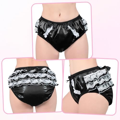 Littleforbig Comfortable Washable Reusable Ruffled Lace Bow Pretty Shiny Glitter Waterproof Adult Training Pants