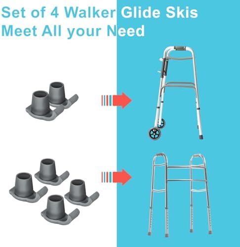 Dotday 4 Pack Walker Skis Glides for Folding Walkers, Essentials Universal Walker Accessories for Seniors, Mobility Aid Accessory for Seniors