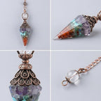7 Chakra Healing Crystal Pendulum Necklace - 6 Faceted Hexagonal Pointed Cone Gemstone Pendant - Reiki Wicca Spiritual Divination Dowsing Tool with Chain - Natural Stone Energy Jewelry for Meditation
