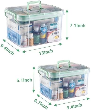 UNITED FLAMES 2-Pack Clear Medicine Storage Box, First Aid Box Empty with Locking Lid & Handle, Medicine Organizer Box with Removable Tray for Home & Pet Care