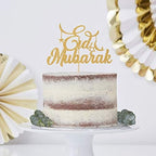 Eid Mubarak Cake Topper - Ramadan Party Decorations - Hajj Mubarak Festival Anniversary Party - Muslim Islam Celebration Decoration Gold Glitter.