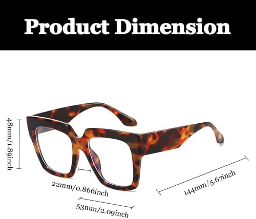 LJCZKA Oversized Square Blue Light Blocking Glasses for Women Men Computer Glasses Thick Frame Anti Eyestrain Headache