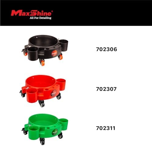 Maxshine Universal Rolling Bucket Dolly (Black) – Heavy-Duty Polypropylene with 5 Swivel Wheels, 5 Bottle & Brush Holders – Secure Fit, Spill-Free Design for Car Wash & Auto Detailing Organization