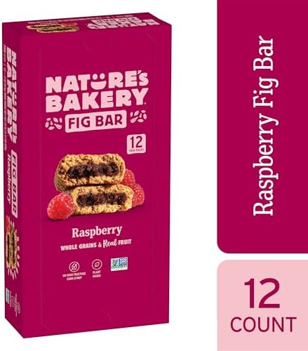 Nature’s Bakery Whole Wheat Fig Bars, Raspberry, Real Fruit, Vegan, Non-GMO, Snack bar, 1 box with 12 twin packs (12 twin packs)