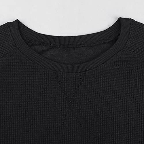 JEEING GEAR Men's Basic Long Sleeve Waffle Sweatshirt Loose Fit Workout Pullover Crewneck Shirt