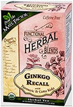 Mate Factor Organic Ginkgo Recall with Turmeric and Gotu Kola Herbal Tea, 20-piece