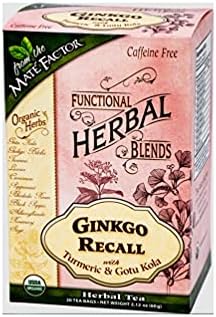 Mate Factor Organic Ginkgo Recall with Turmeric and Gotu Kola Herbal Tea, 20-piece