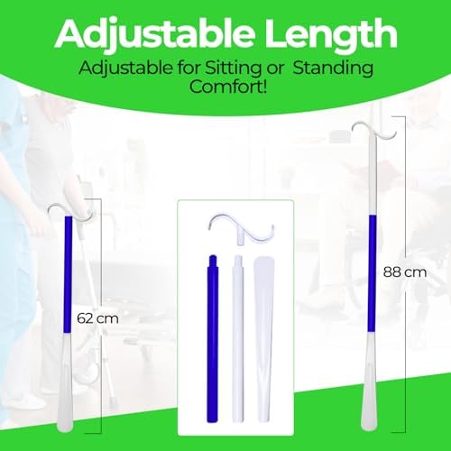 Ultimate Dressing Aid: 35.5-Inch-Long Handle Shoe Horn & Sock Remover – Adjustable Mobility Aids for Shoes, Socks, Shirts, Pants Ideal for Seniors & Disabled with Comfortable Sock Removal Aid