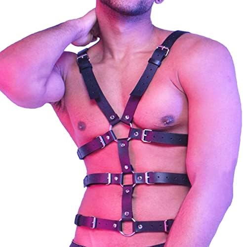 Men's Leather Body Chest Harness Belt Shoulder Cage Belt, Mens Crop Top Chest Muscle Harness, Sexy Punk Body Adjustable Buckle Clothes Outfits