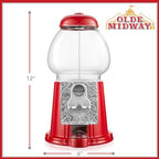 Olde Midway 12" Gumball Machine with Glass Globe and Metal Base - Red, Vintage-Style Bubble Gum Candy Dispenser
