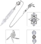TUMBEELLUWA Crystal Point Pendulum for Divination Dowsing Faceted Stone Pendant Pendulum with Dream Catcher and Merkaba Star Chain, Rock Crystal