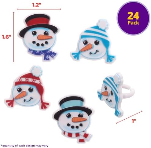 DecoPac Snowman Friends Cupcake Rings, 24 Christmas Cupcake Toppers For Festive Parties & Celebrations, Cute Snowmen, Food Safe Cake Toppers – 24 Pack