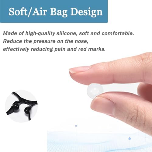 Self-Adhesive Air-Cushion Nose Pads, 10 Pairs Silicone Anti-Slip Air Bag Nose Pieces for Glasses Sunglasses,Black-L