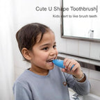 Ariie Ultrasonic Kid's U-Shaped Electric Toothbrush, Slim Design, Waterproof Battery Powered 360 Oral Teeth Cleaning Design, Automatic Toddler Toothbrush with Food Grade Soft Silicone Brush Head