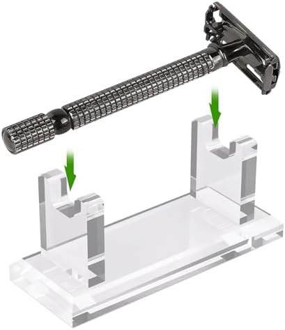 Linkidea Acrylic Men's Razor Stand Holder, Stable Storage Bracket Bathroom Countertop Organizer, Easy Clean, Compatible with Viking Blade Chief, MK-23C, Shaving Revolution (Clear)