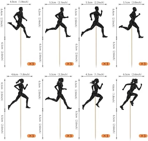 Rsstarxi 24 Pack Running Cupcake Toppers Black Glitter Sports Fitness Cupcake Picks Decorations for Sports Theme Running Baby Shower Boys Girls Birthday Party Cake Decorations
