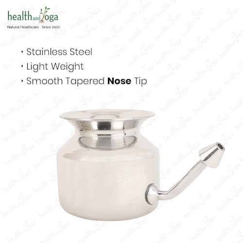 HealthAndYoga™ SteloKleen Stainless Steel Neti Pot for Sinus Congestion (Ayurvedic JalNeti)