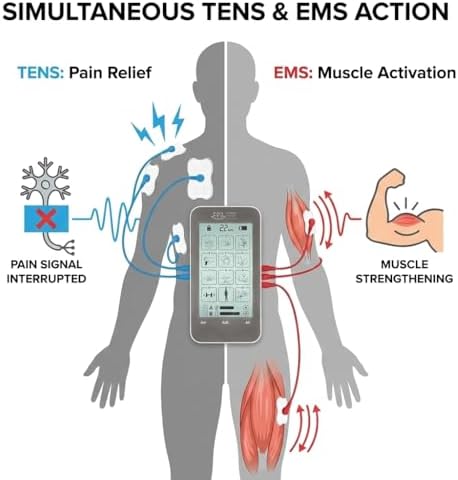 Massage Therapy Concepts TENS Unit Muscle Stimulator for PainRelief - Professional Dual Therapy Machine with 12 Modes and 20 Levels - Complete Accessory Set for Back and Neck Pain