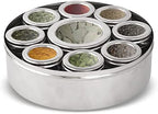 Large Spice Container Masala Dabba With 9 Compartments, Masala Box, Spice Container Box, Stainless Steel Spice Box Indian Masala Dabba with Transparent Lid