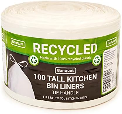 300 Recycled Tie Handle Tall Kitchen Bin Liners (Fits up to 50L Kitchen Bins) by Banquet