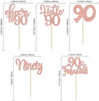 Gyufise 30pcs Happy 90th Birthday Cupcake Toppers - Rose Gold Glitter Ninety Cheers to 90 Years Old Cupcake Picks for Anniversary Party Cake Decorations
