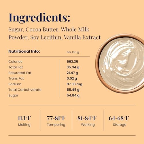 Cambie White Chocolate Couverture 28%, 1 Pound of White Chocolate Chips, European Style Couverture for Chocolatiers, Pastry Chefs, Home Bakers, and Professionals, 1 Pound