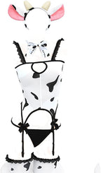 JasmyGirls Womens Sexy Maid Cosplay Lingerie Furry Milk Cow Costume Kawaii Anime Bikini Set Mini Leopard Bra and Panty Outfit (White3)