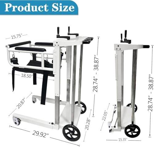Portable Folding Patient Lift Transfer Chair for Home Use, Self-Operated Mobility Aid for Seniors, Bathroom Wheelchair with Adjustable Height, No Caregiver Needed