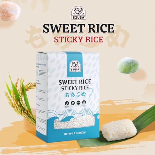 52USA Sweet Sticky Rice 2 Pound (32 Ounce), Premium Glutinous Rice 907g (Pack of 1), Gluten-Free, Vegan, All Natural, White Rice, Rich in Fibers and Minerals