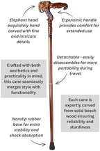 Hand Carved Wooden Walking Cane with Ergonomic Handle and Rubber Tip for Men and Women - Fashionable Unique Walking Stick for Seniors - 37 inch