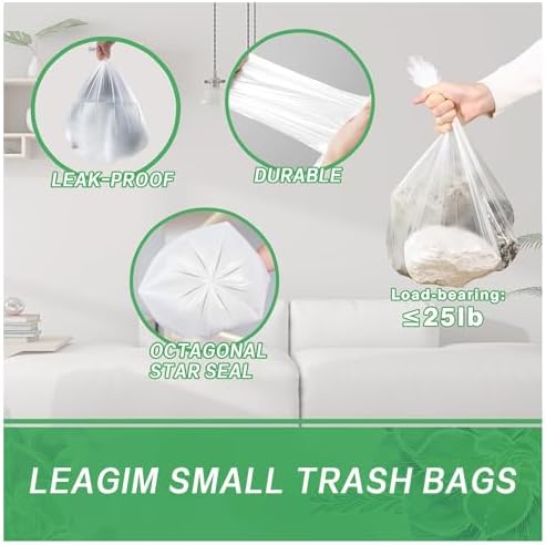 Small Trash Bags 2.6 Gallon-108 Count Leakage-Proof Strong, Small Mini Garbage Bags for Bathroom, Bedroom, Office, White Small Trash Can Liners