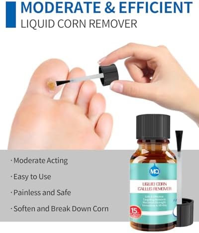 MQ Professional Corn & Callus Remover Liquid for Feet & Toes – Fast Acting for Corn Removal, Hard Skin & Dead Skin – Includes 15ML Solution + 15 Cushions + 10 Swabs – Effective Foot Care Solution