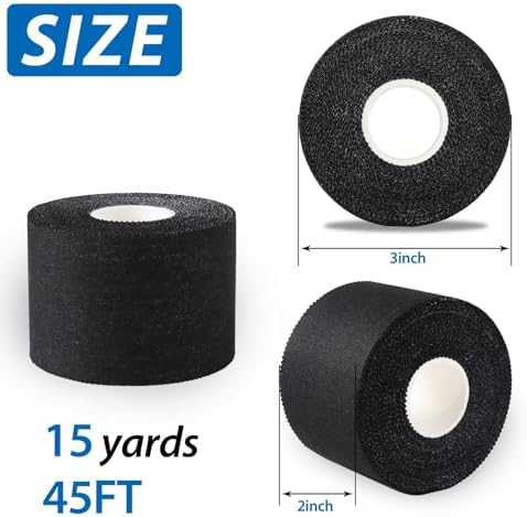 popbob (2 Pack Black Athletic Sports Tape 2 Inch x 15 Yards, Very Strong Adhesive and Hypoallergenic Breathable Cotton Sports Tape for Bats, Tennis and Boxing