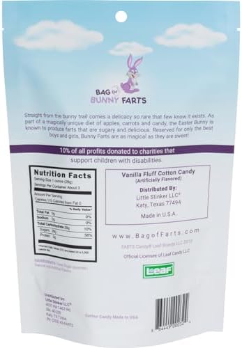 Bag of Bunny Farts Vanilla Cotton Candy Funny Easter Basket Stuffer for All Ages Unique Birthday for Friends, Mom, Dad, Girl, Boy Gag Gift, 3 ounces / 1 pack