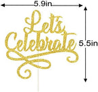 Let's Celebrate Cake Topper, Birthday Engagement Wedding Cake Topper, Holiday Party Celebration Cake Decor-Gold Double-Side Glitter