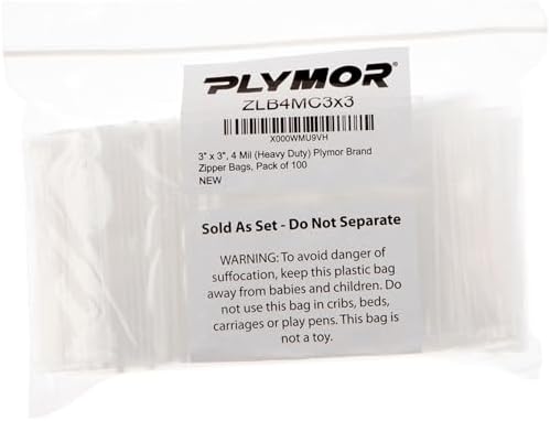 Plymor 3" x 3" (Case of 1,000), 4 Mil Heavy Duty Zipper Reclosable Plastic Bags