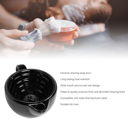 Agatige Ceramic Shaving Cup, Double Walled Ergonomic Shaving Cream Bowl Lather Bowl with Handle for Soap and Cream