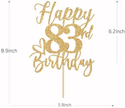Happy 83rd Birthday Cake Topper, Birthday Decorations for Men/Women, Cheers to 83 Years, Hello 83, Party Supplies Gold Glitter