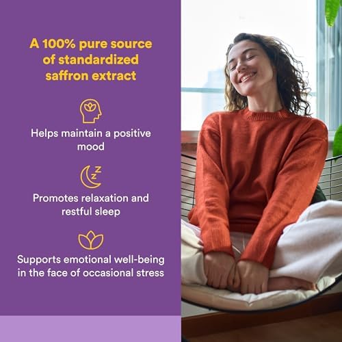 Natural Factors 100% Pure Saffron Extract - Supports Restful Sleep & Calm Outlook - Natural Herbal Supplement for Relaxation Support - 30 Vegetarian Capsules (30 Servings)