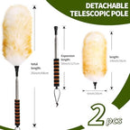 Extendable Lambswool Duster 25-64" Retractable Telescopic Handle Removable Head Multi-Surface Cleaning Tool for Ceiling Fans, Windows, High Walls, and Hard-to-Reach Areas (2pcs)