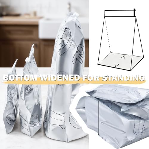 Aluminum Foil Food Storage Bags, Reusable Freezer Bags for Refrigerator, Stand Up Airtight Vacuum Sealer Bags, Heavy Duty Smell Proof Lock Freshness, Perfect for Meat, Vegetables (30, 3 SIZE / 30 PCS)