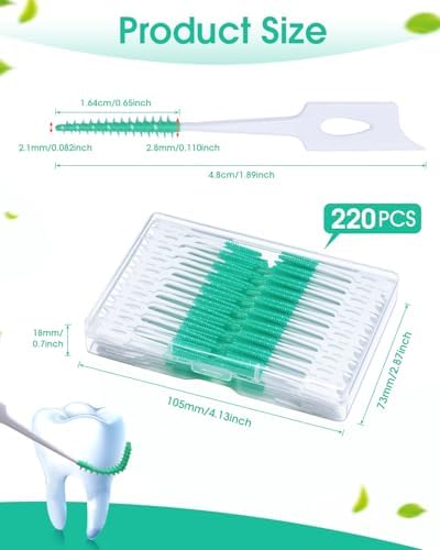 220 PCS Dental Floss Picks, Soft Silicone interdental Brush, Floss Picks for Teeth, Toothpicks Brush Between Teeth, Tooth Flossing Brush with Case, Disposable for Teeth Cleaning, Green Color