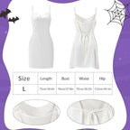 Maiteenly 4 Pcs Angel Costume Women Adult, White Angel Headband and Wings Satin Sleeveless Dress Gloves for Halloween Party