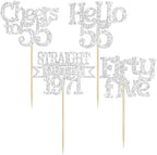 Ephlyn 24Pcs 55th Birthday Cupcake Toppers Glitter Straight Outta 1971 Cupcake Picks Hello 55 Cheers to 55 Years Cake Decorations for 55th Birthday Anniversary Party Decorations Supplies Silver