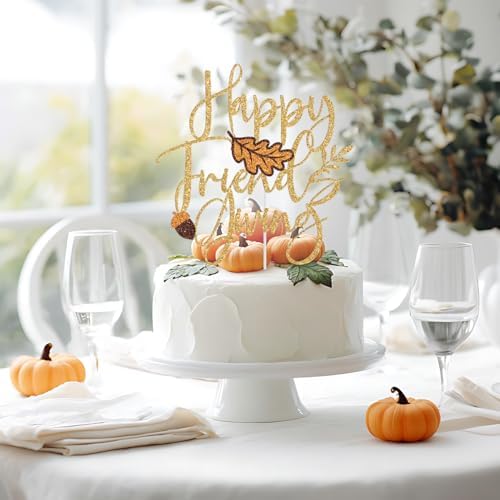 Happy Friends Giving Cake Topper, Thanksgiving Cake Decorations, Happy Thanksgiving Party Decor, Fall Autumn Festival Friendsgiving Party Decorations Glitter