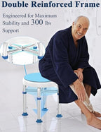 Swivel Shower Stool for Inside Shower, 360° Rotating Shower Seat with Heavy-Duty Support Up to 300lb, Adjustable & Non-Slip Chair for Senior Elderly Disabled Pregnant