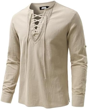 JOGAL Mens Renaissance Shirt Medieval Pirate Viking Halloween Costume Gothic Steampunk Retro Long Sleeve Lace Up Shirts